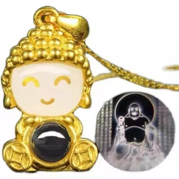 18K Gold Plated Bohemian Buddha With Projector Stone Pendant Necklace - Picture 7 of 10